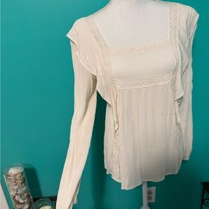 American Eagle Outfitters Cream Ruffled Blouse Relaxed Fit